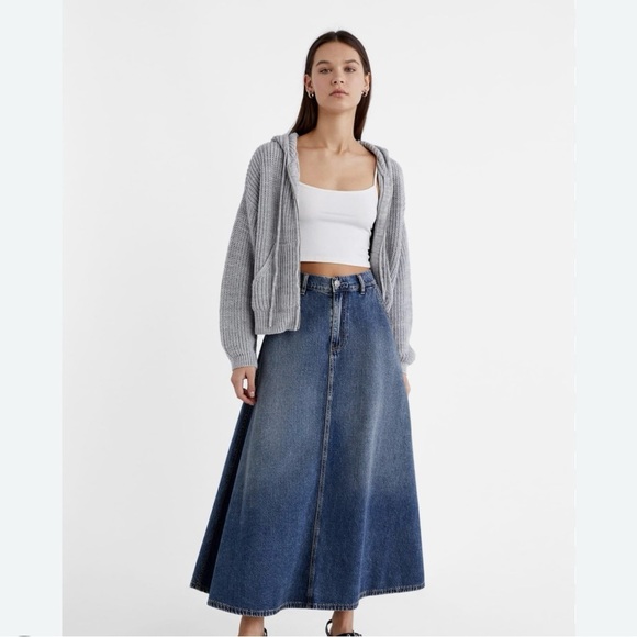 stradivarius Dresses & Skirts - Stradivarius Blue Denim Maxi A-Line Skirt size 4